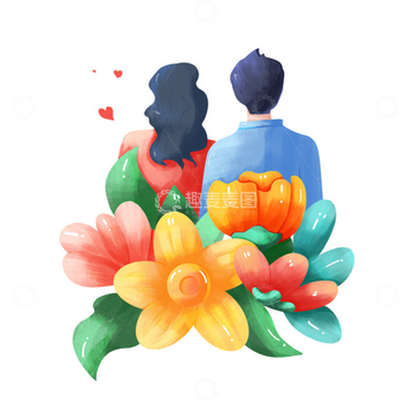源文件下载【趣麦麦图】简约七夕情侣背影