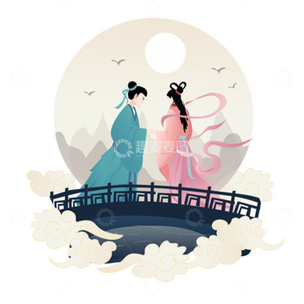 源文件下载【趣麦麦图】扁平卡通风格牛郎织女七夕素材