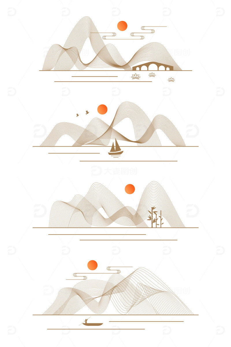 源文件下载【趣麦麦图】-古风山水矢量元素