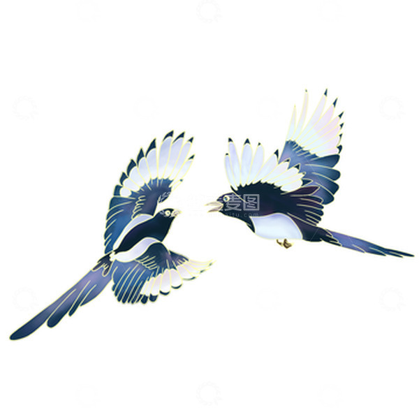 源文件下载【趣麦麦图】国潮一对喜鹊七夕手绘元素