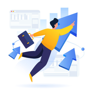 蓝色商务互联网人物漂浮箭头装饰插画元素
