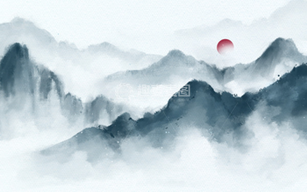 源文件下载【趣麦麦图】手绘水彩中国风水墨山水画插画云海背景