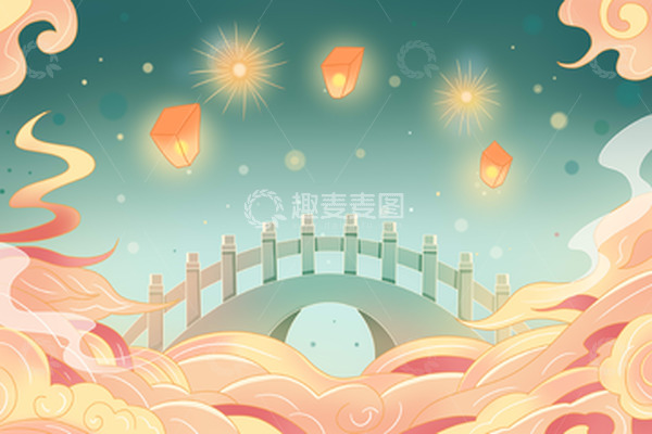 源文件下载【趣麦麦图】手绘中国风七夕鹊桥