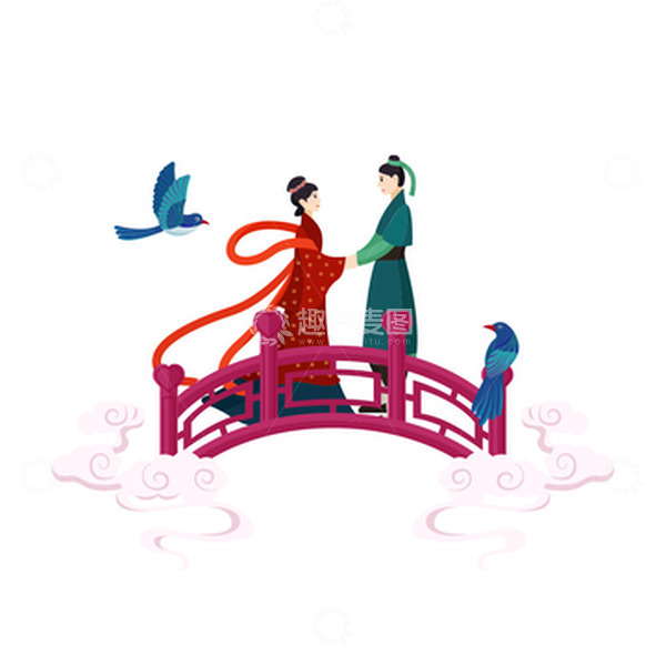源文件下载【趣麦麦图】七夕牛郎织女鹊桥相会元素