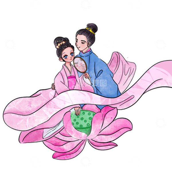 源文件下载【趣麦麦图】七夕节古风情侣元素手绘