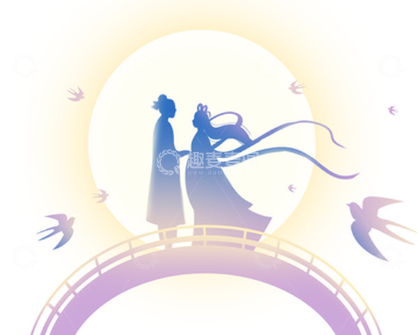 源文件下载【趣麦麦图】-唯美渐变七夕情缘桥牛郎织女元素