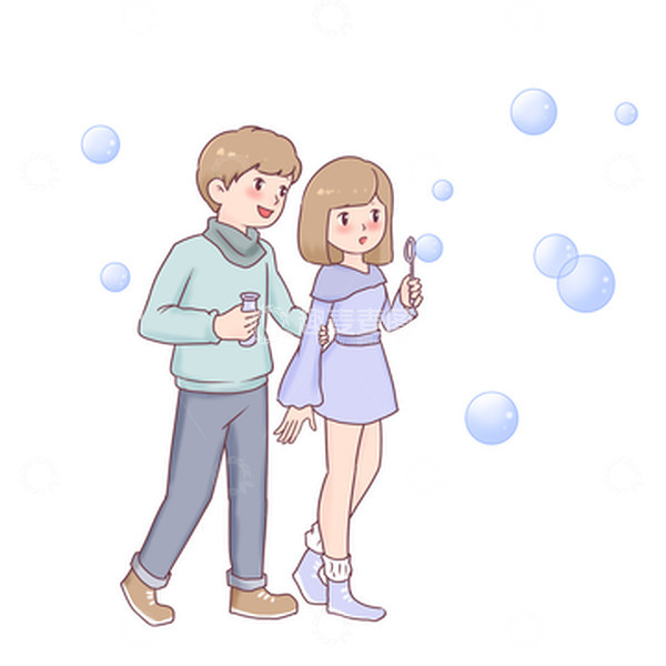 源文件下载【趣麦麦图】七夕情侣浪漫吹泡泡