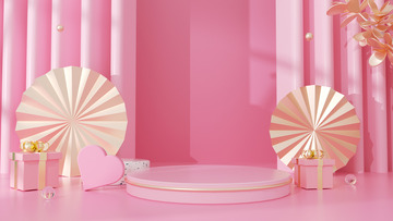 七夕C4D粉色立体展台爱心海报背景