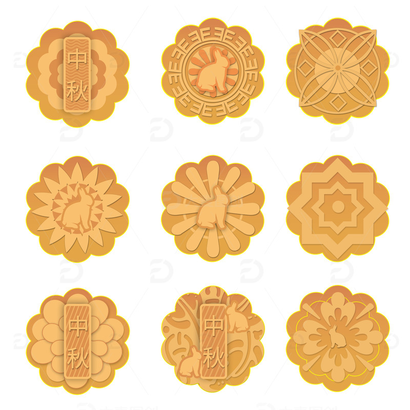 月饼花纹形状元素