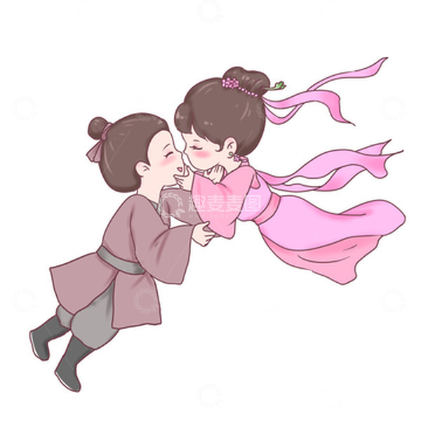 源文件下载【趣麦麦图】七夕情人节古风恋人相会