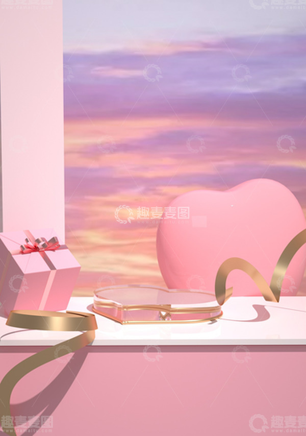 源文件下载【趣麦麦图】3D立体电商七夕情人节粉色背景