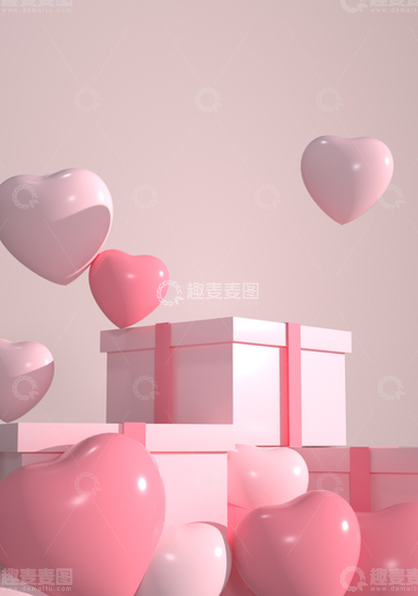 源文件下载【趣麦麦图】3D立体七夕礼盒爱心背景