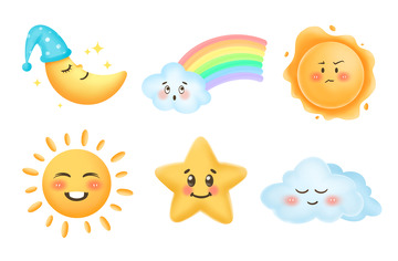 手绘可爱卡通星星太阳海报装饰元素