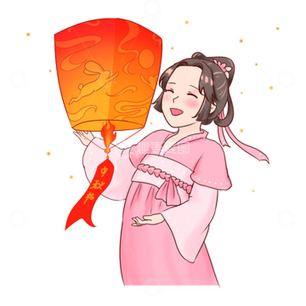 源文件下载【趣麦麦图】中秋节放孔明灯祈福