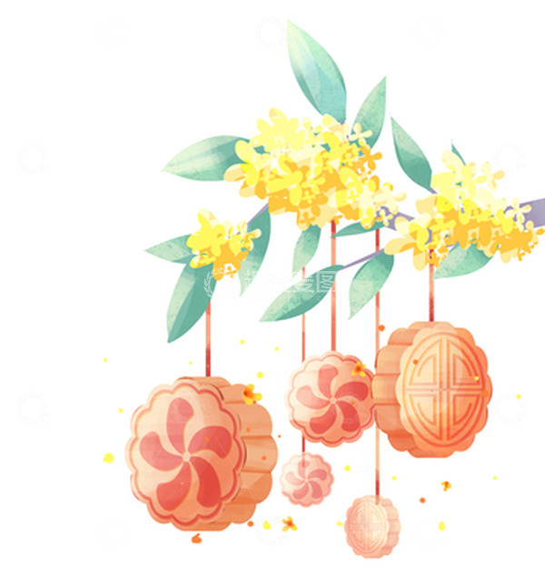 源文件下载【趣麦麦图】简约小清新国风中秋节桂花和月饼
