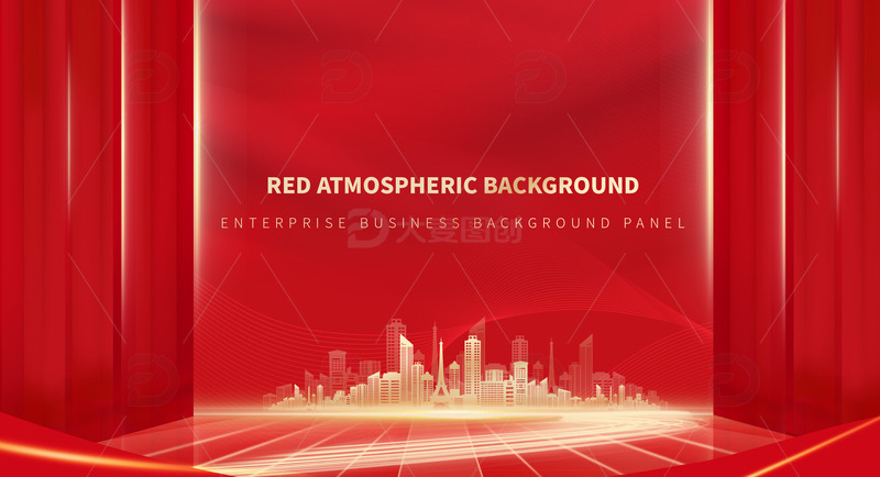 源文件下载【趣麦麦图】红色中国风大气企业建筑线条装饰背景