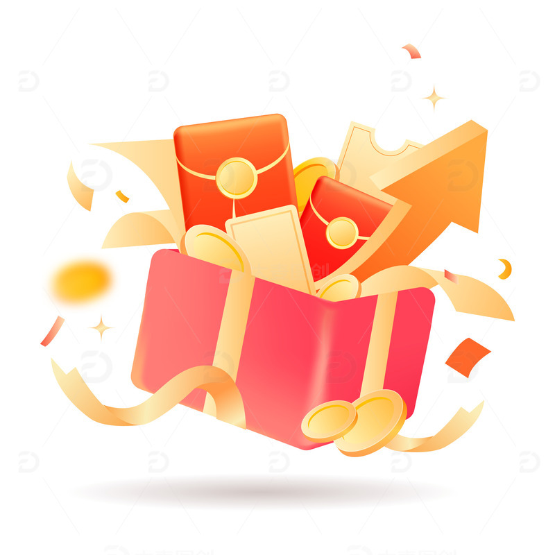 红色喜庆红包箭头礼盒活动装饰插画元素