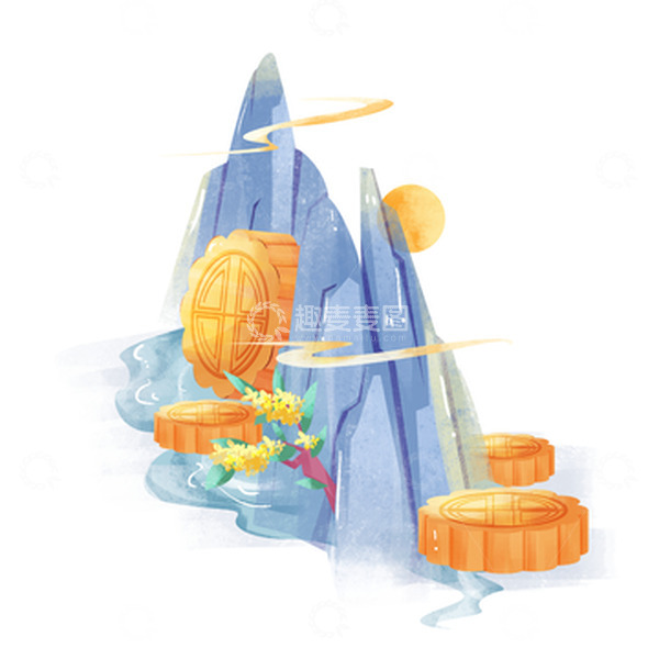源文件下载【趣麦麦图】简约中秋节国风山水月饼