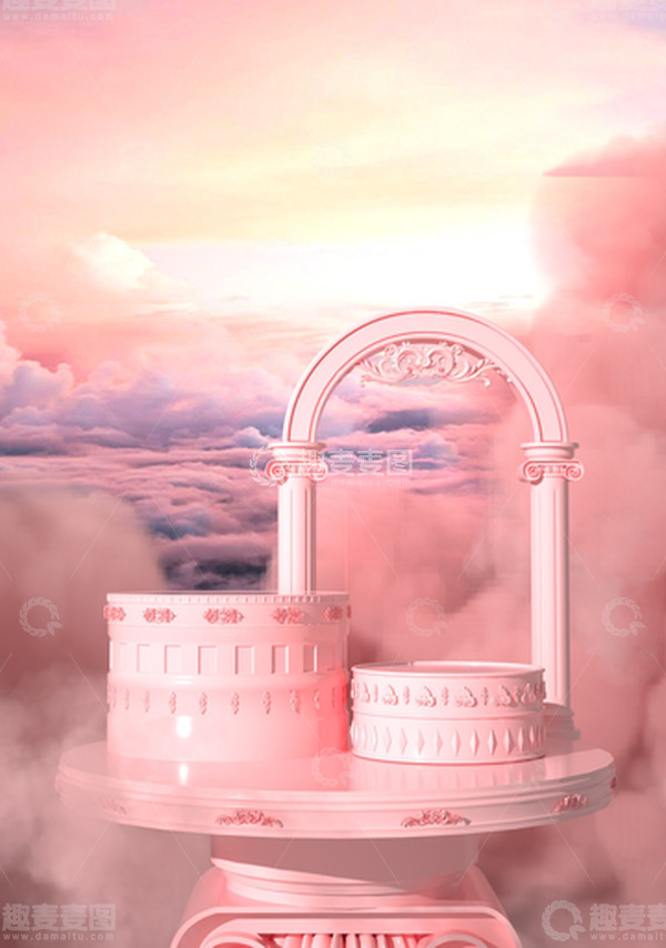 源文件下载【趣麦麦图】3D立体浪漫粉色烟雾浮雕七夕背景
