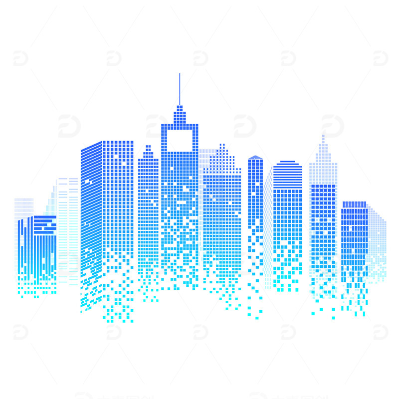 源文件下载【趣麦麦图】蓝色渐变科技城市剪影矢量元素
