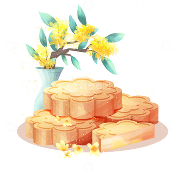 源文件下载【趣麦麦图】简约国风中秋桂花枝月饼
