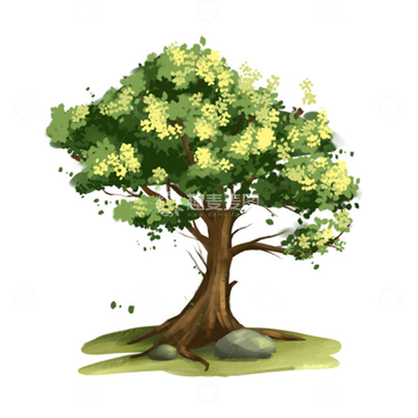 源文件下载【趣麦麦图】手绘大树茂盛绿植草坪户外落叶元素