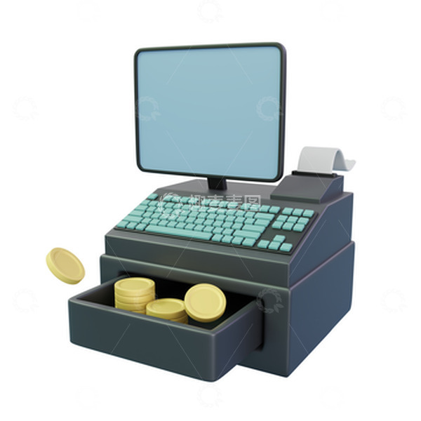 源文件下载【趣麦麦图】3D立体卡通收银机收款机