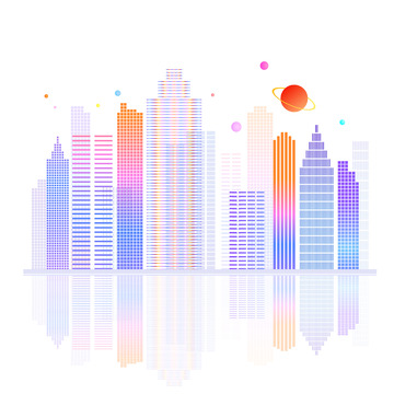 彩色渐变科技城市矢量插画