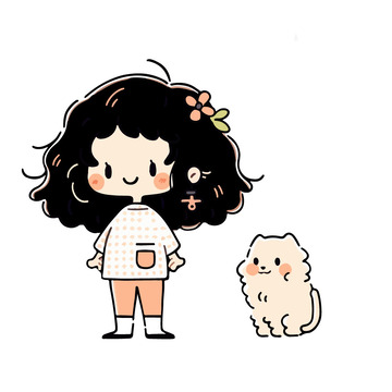 可爱的女孩与毛毛狗