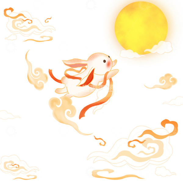 源文件下载【趣麦麦图】中秋祥云兔子奔月图飘带