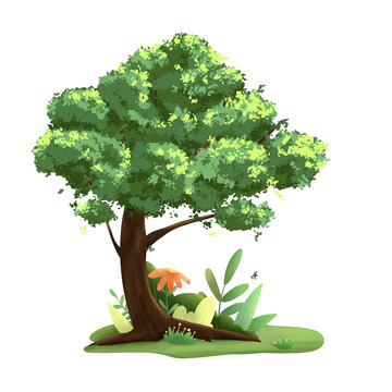 手绘植物大树绿植草丛插画元素