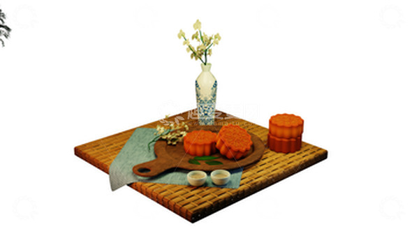 源文件下载【趣麦麦图】3D中秋节月饼桂花枝美食食品元素