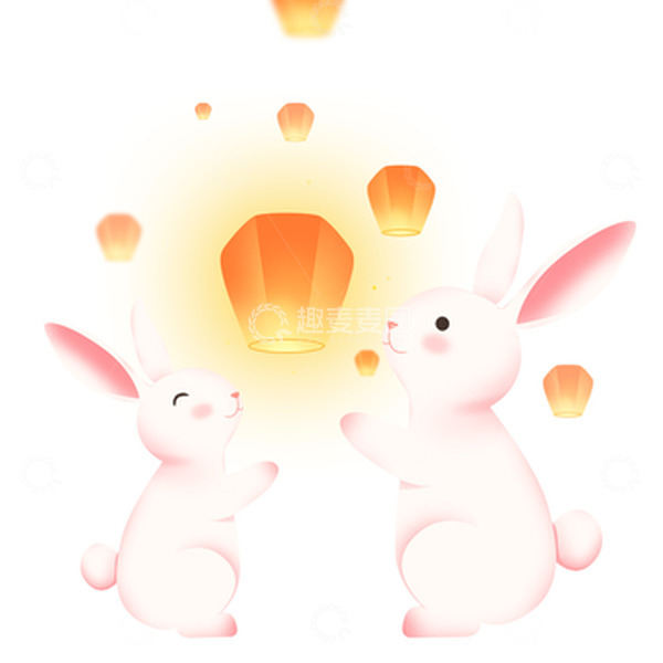 源文件下载【趣麦麦图】中秋中秋节放孔明灯的兔子