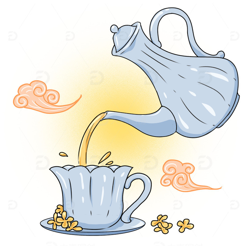 源文件下载【趣麦麦图】中秋节桂花茶冲茶情景