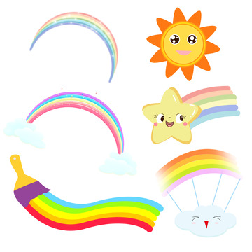 手绘梦幻彩虹卡通星星太阳海报装饰元素