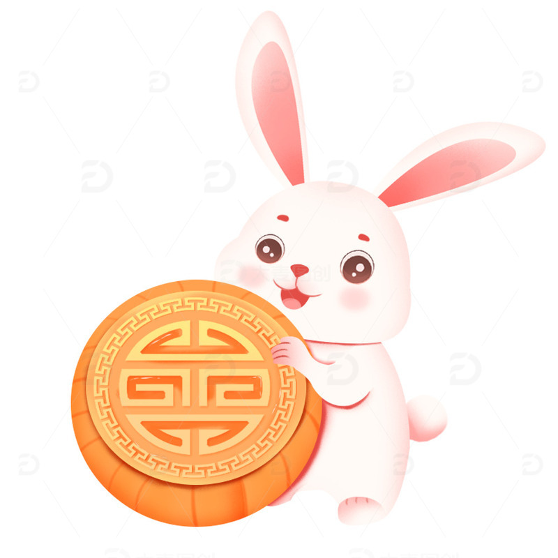 源文件下载【趣麦麦图】中秋节兔子抱着月饼元素