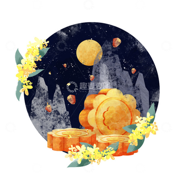 源文件下载【趣麦麦图】简约中秋节国风节日月饼场景