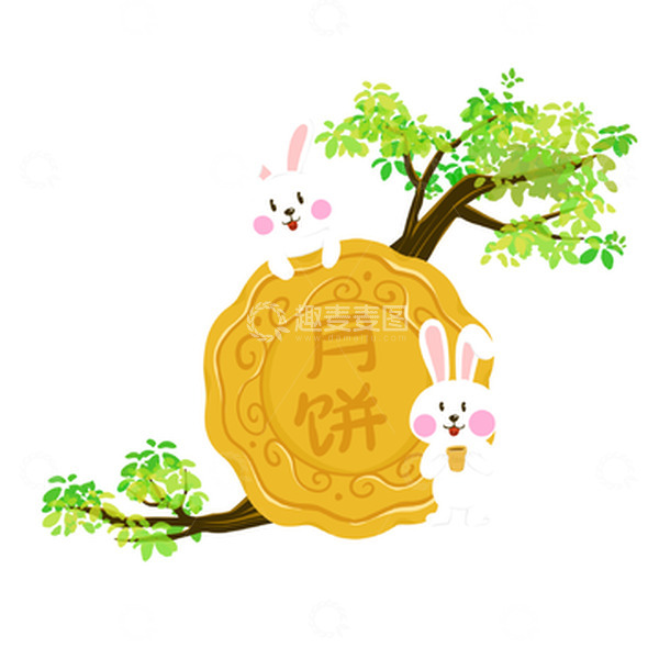源文件下载【趣麦麦图】中秋节手绘月饼兔子