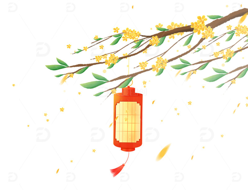 源文件下载【趣麦麦图】桂花树和红色的古风纸灯笼元素