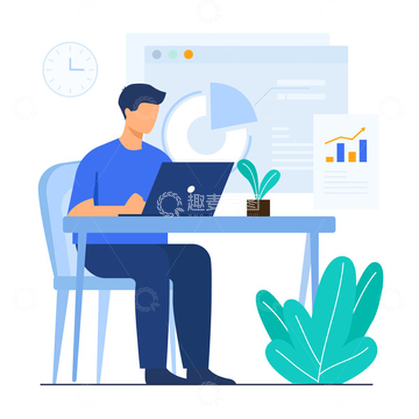 源文件下载【趣麦麦图】-蓝色互联网扁平化办公室工作人物几何元素
