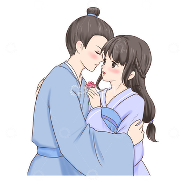 源文件下载【趣麦麦图】七夕古风情侣相拥约会