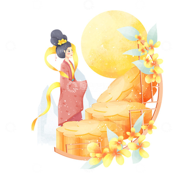 源文件下载【趣麦麦图】国风简约中秋嫦娥团圆月饼