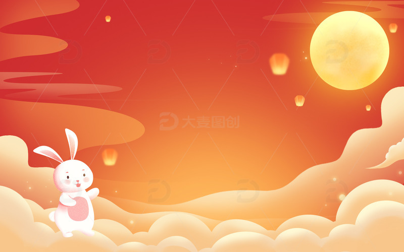 源文件下载【趣麦麦图】红色简约插画喜迎中秋中秋宣传展板