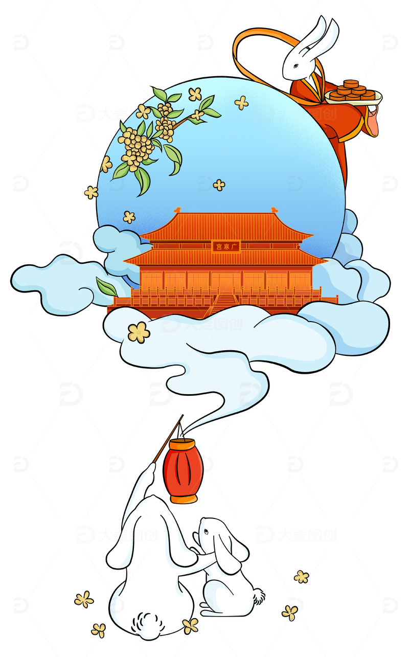 源文件下载【趣麦麦图】中秋玉兔观广寒宫