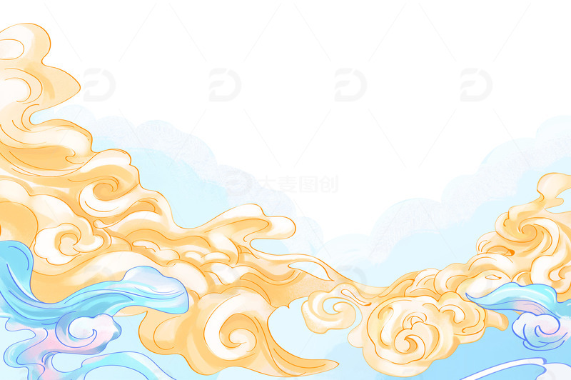 国潮祥云传统节日电商边框元素