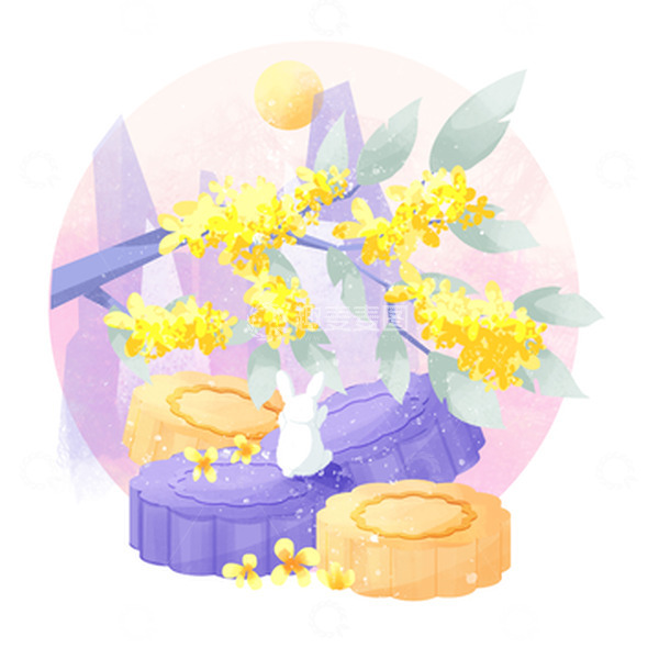 源文件下载【趣麦麦图】简约中秋节国风桂花枝