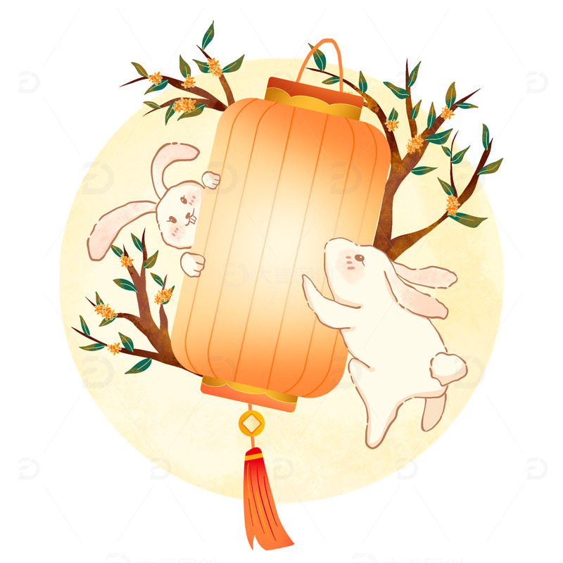 源文件下载【趣麦麦图】中秋节玉桂月兔抱灯笼卡通手绘元素
