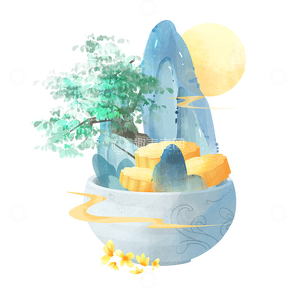源文件下载【趣麦麦图】传统节日中秋节国风月饼