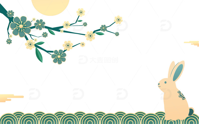 源文件下载【趣麦麦图】中国风剪纸花朵兔子边框中秋节元素