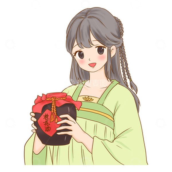 源文件下载【趣麦麦图】中秋节手提桂花酒古风女子